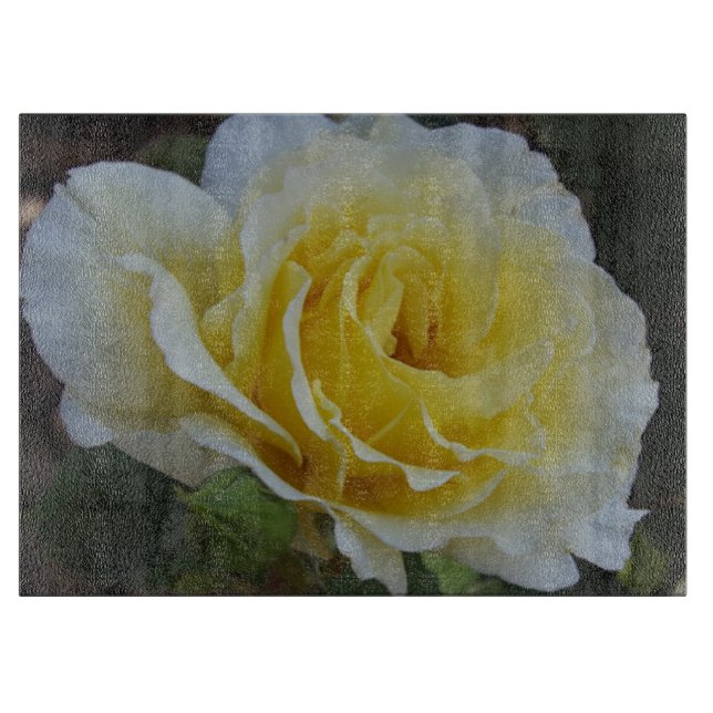 Weiß und Gelb-Rose-Glas-Schneidplatte Schneidebrett (Vorderseite)