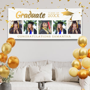 Weiß und Gold 5 Foto Gratulation 2026 Abschluss   Banner