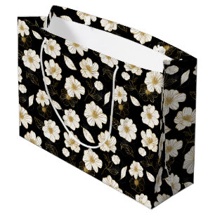 Weiß und Gold Floral Schwarz Große Geschenktüte