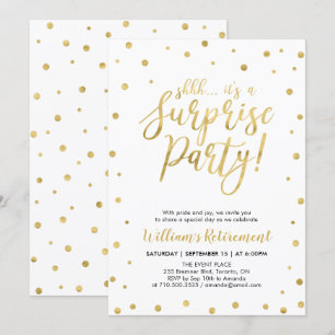Weiß und Gold   Modern Surprise Retirement Party Einladung