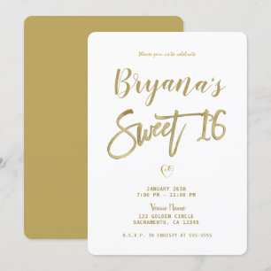 Weiß und Gold Moderne Minimal Chic Sweet 16 Einladung