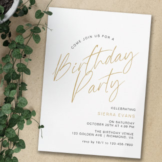 Weiß und Gold | Moderne Minimale Typografie Geburt Einladung
