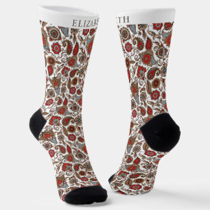 Weiß und Gold rotes Paisley Muster Socken