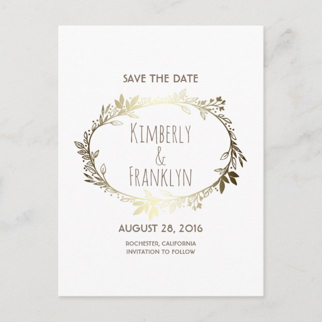 Weiß- und Goldblumenschmuck Save the Date Ankündigungspostkarte (Vorderseite)