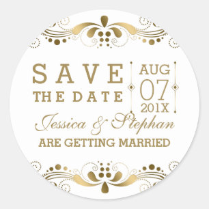 Weiß- und Goldfloralleiste Save the Date Runder Aufkleber