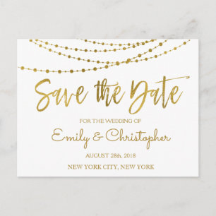 Weiß und Goldfolie Save the Date Ankündigungspostkarte