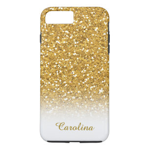 Weiß und GoldGlitzer, personalisiert mit Namen iPhone 8 Plus/7 Plus Hülle