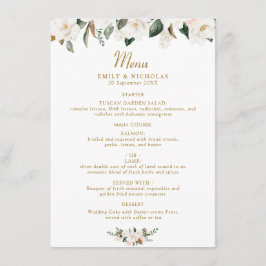 Weiß- und Goldmagnolia-Hochzeit Menükarte