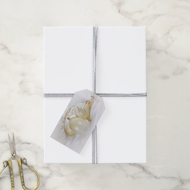 Weiß- und Goldverzierungen mit Band Geschenkanhänger (Mit Garn)