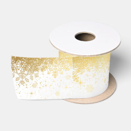 Weiß und Goldweihnachtsschneeflocken Satinband