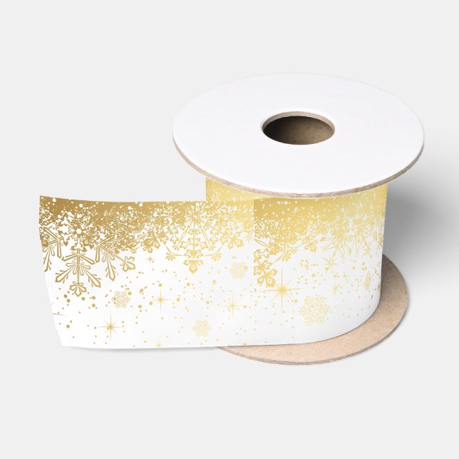 Weiß und Goldweihnachtsschneeflocken Satinband (Spule)