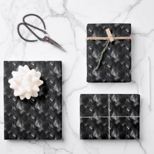 Weiß und Grau rauchen auf schwarz Geschenkpapier Set