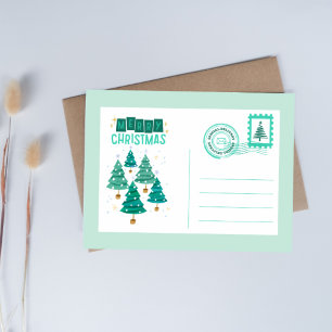 Weiß und grün frohe Weihnachtsfeier Foto Feiertagspostkarte