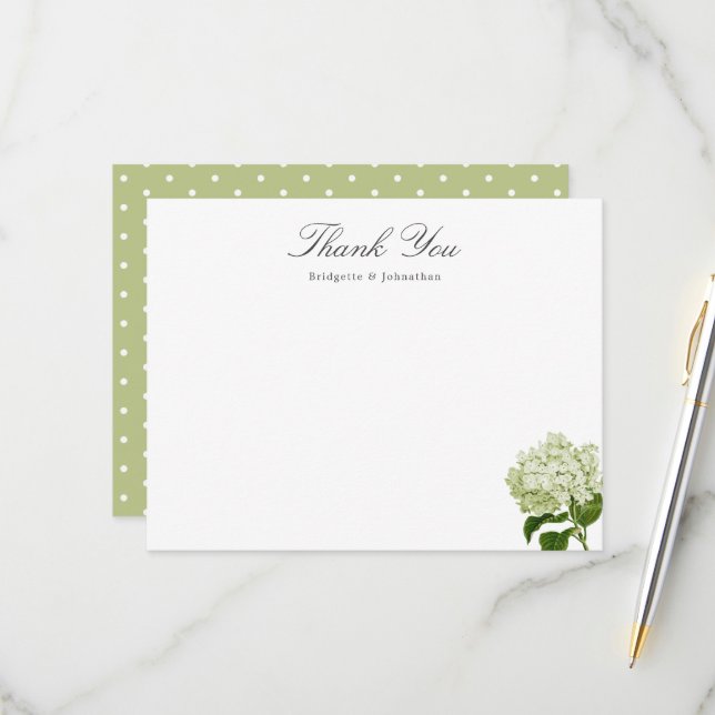 Weiß und Grün Hydrangea Vielen Dank Flachkarte RSVP Karte (Vorderseite/Rückseite Beispiel)