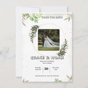 Weiß und Grün Illustrativ Floral Aquarell Hochzeit Einladung
