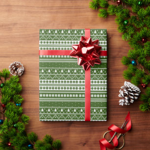 Weiß und grün Nordic Sweater Weihnachtsmuster Geschenkpapier