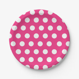 Weiß und heiß rosa Mittelgroße Polka Dot Chic Pappteller