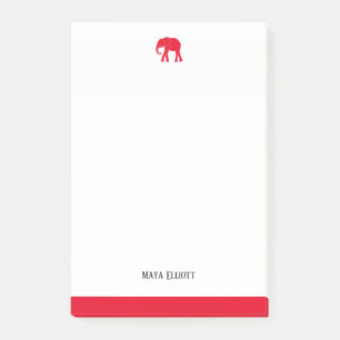 Weiß und hell Rot Elefant & Grenze, Name Post-it Klebezettel