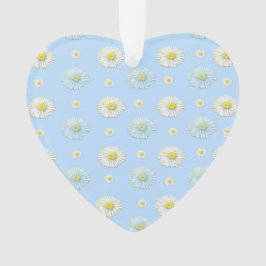 Weiß und hellblau Daisy Muster Herz Ornament