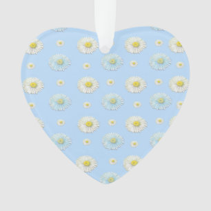 Weiß und hellblau Daisy Muster Herz Ornament