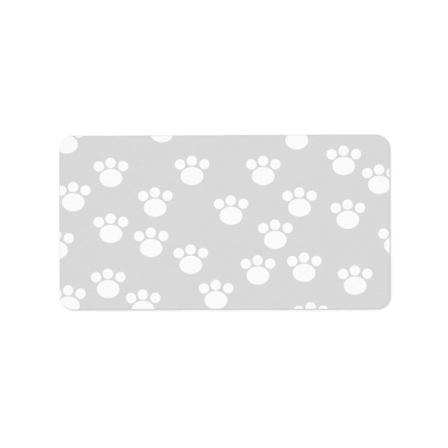 Weiß und hellgraue Pfoten Druckmuster. Adressaufkleber (Vorne)