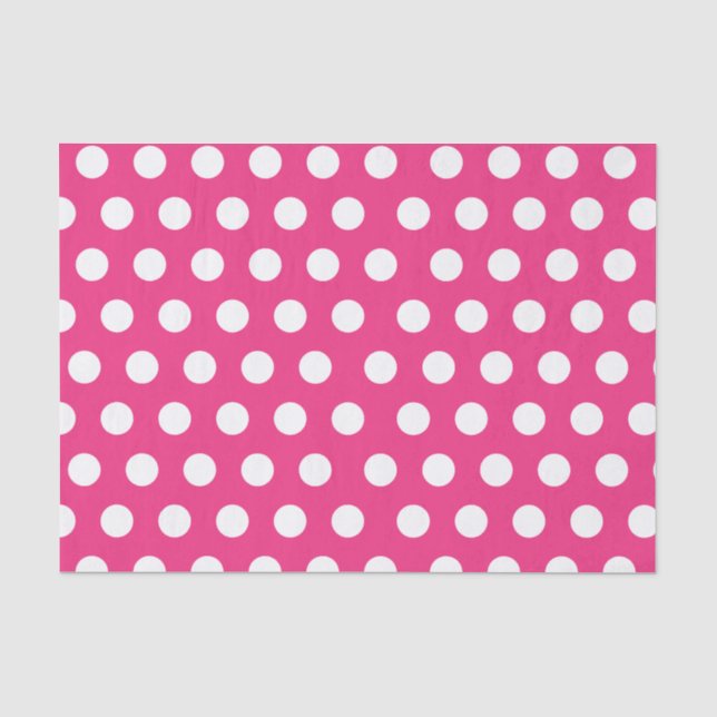 Weiß und Hot Pink große mittelgroße Polka Dot Part Seidenpapier (Vorderseite)
