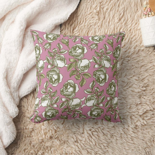 Weiß und Imitate Gold Rose auf rosa Kissen (Decke)