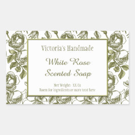 Weiß und Imitate Gold Rose Etching Editable Soap Rechteckiger Aufkleber