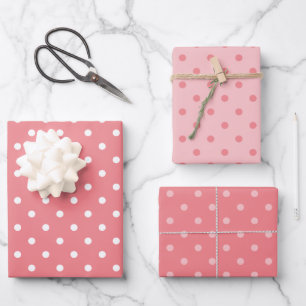 Weiß und Korallen Polka Dot Pastel Mix Geschenkpapier Set