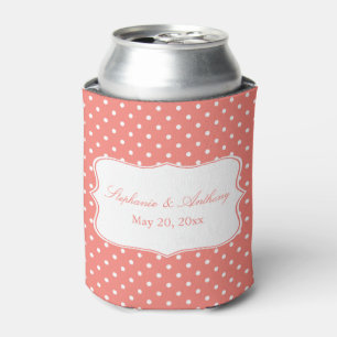 Weiß und Korallenrosa Polka Dot Wedding Dosenkühler