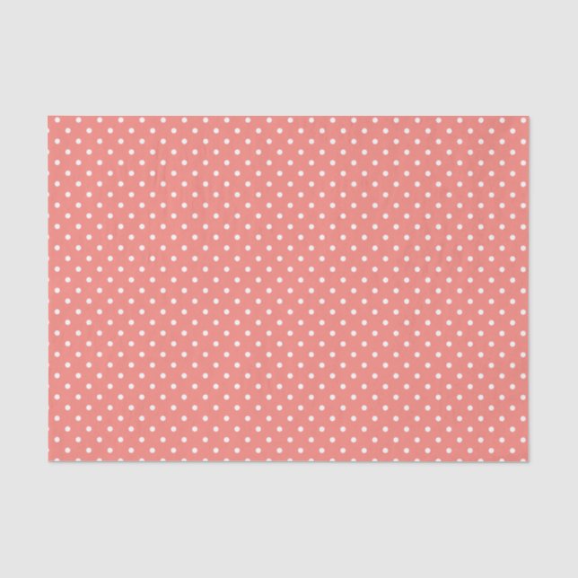Weiß und Korallenrosa Polka-Punktmuster Seidenpapier (Vorderseite)