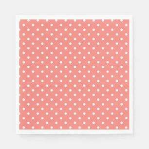 Weiß und Korallenrosa Polka-Punktmuster Serviette