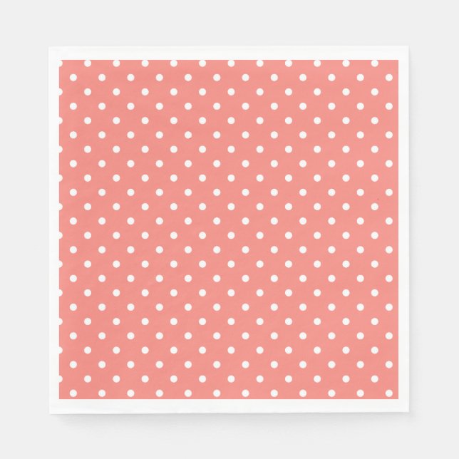 Weiß und Korallenrosa Polka-Punktmuster Serviette (Vorderseite)