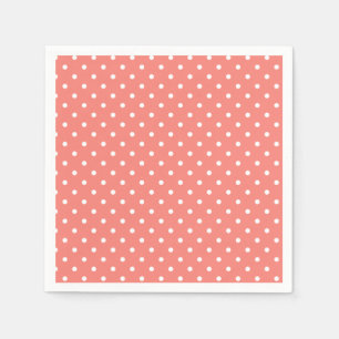Weiß und Korallenrosa Polka-Punktmuster Serviette