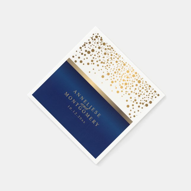 Weiß und Marineblau mit goldenen Konfetti-Punkten Serviette (Ecke)