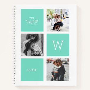 Weiß und Minze - FotoCollage - Monogramm Notizbuch