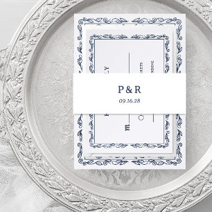 Weiß und Mitternachtsblau Einfaches Monogramm Einladungsbanderole