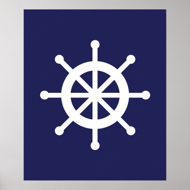 Weiß und Navy Nautical Ship Wheel Poster (Vorne)