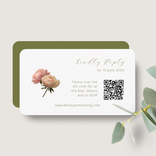 Weiß und Olive | Chic Rose Wedding RSVP QR Code Begleitkarte (Von Creator hochgeladen)