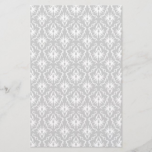 Weiß und Pastellgrau Damask Design. Flyer (Vorne)