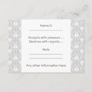 Weiß und Pastellgrau Damask Design. RSVP Karte