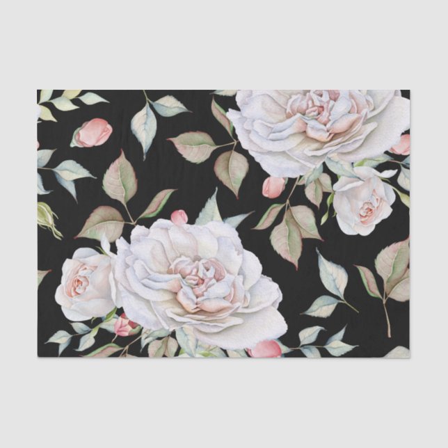 Weiß und rosa Aquarellfarben Rose Schwarzer Hinter Seidenpapier (Vorderseite)