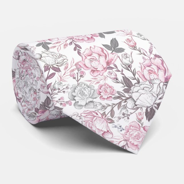 Weiß und rosa Blüten Krawatte (Gerollt)
