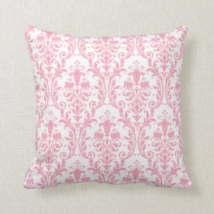 Weiß und rosa Damask Florale Wirbel 3 Kissen