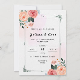 Weiß und rosa Elegante Delikate Hochzeit mit flora Einladung