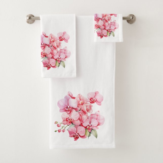 Weiß und rosa Orchid Badhandtuch Set (Insitu)