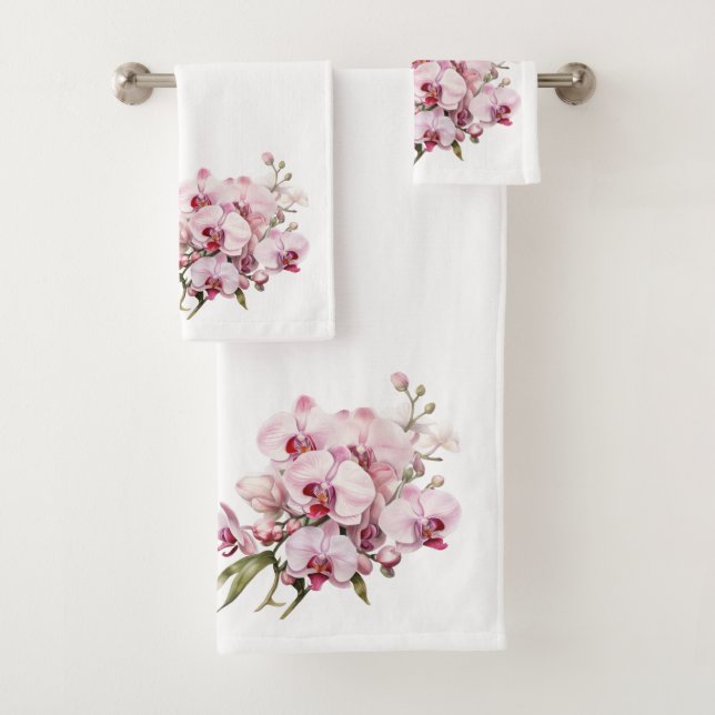 Weiß und rosa Orchid Badhandtuch Set (Insitu)