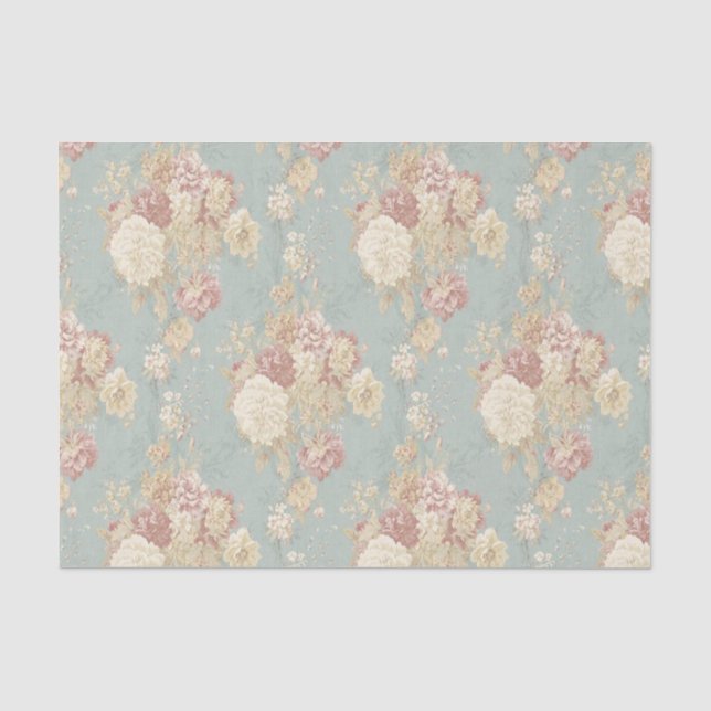 Weiß und rosa Rose auf blauem Hintergrund Seidenpapier (Vorderseite)