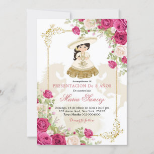Weiß und Rose Gold Mexican Girl Floral 3 Anos Einladung
