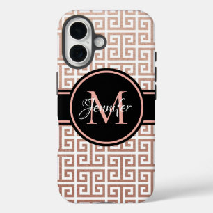 Weiß und Roségoldfolie Griechischer Schlüssel Schw iPhone 16 Hülle